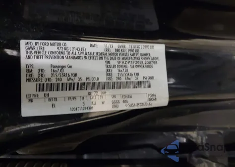 2014 Ford Focus Se from USA, damaged, VIN 1FADP3F29EL230798